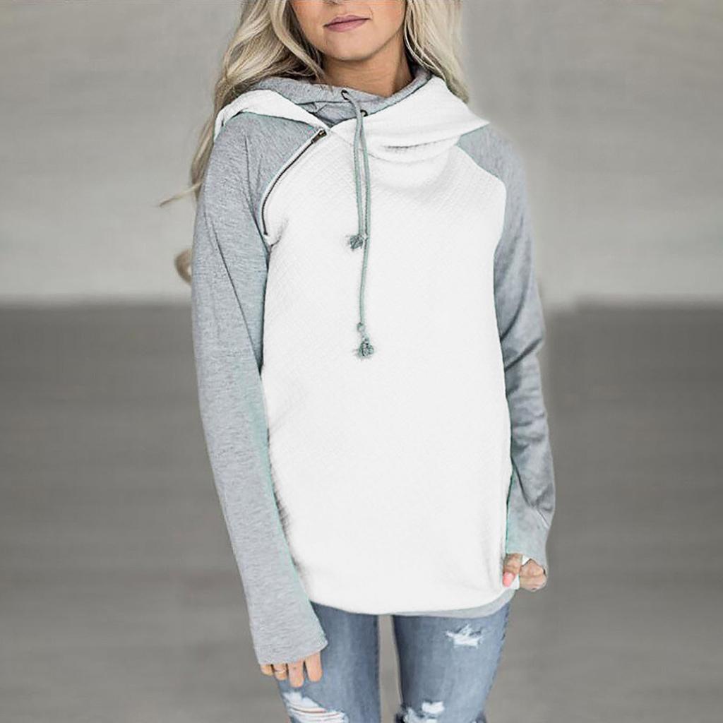Women's Zip Funnel Neck Hooded Sweatshirts Long Sleeve Pullover Hoodie Drawstring Hoody Raglan Pullover Tops