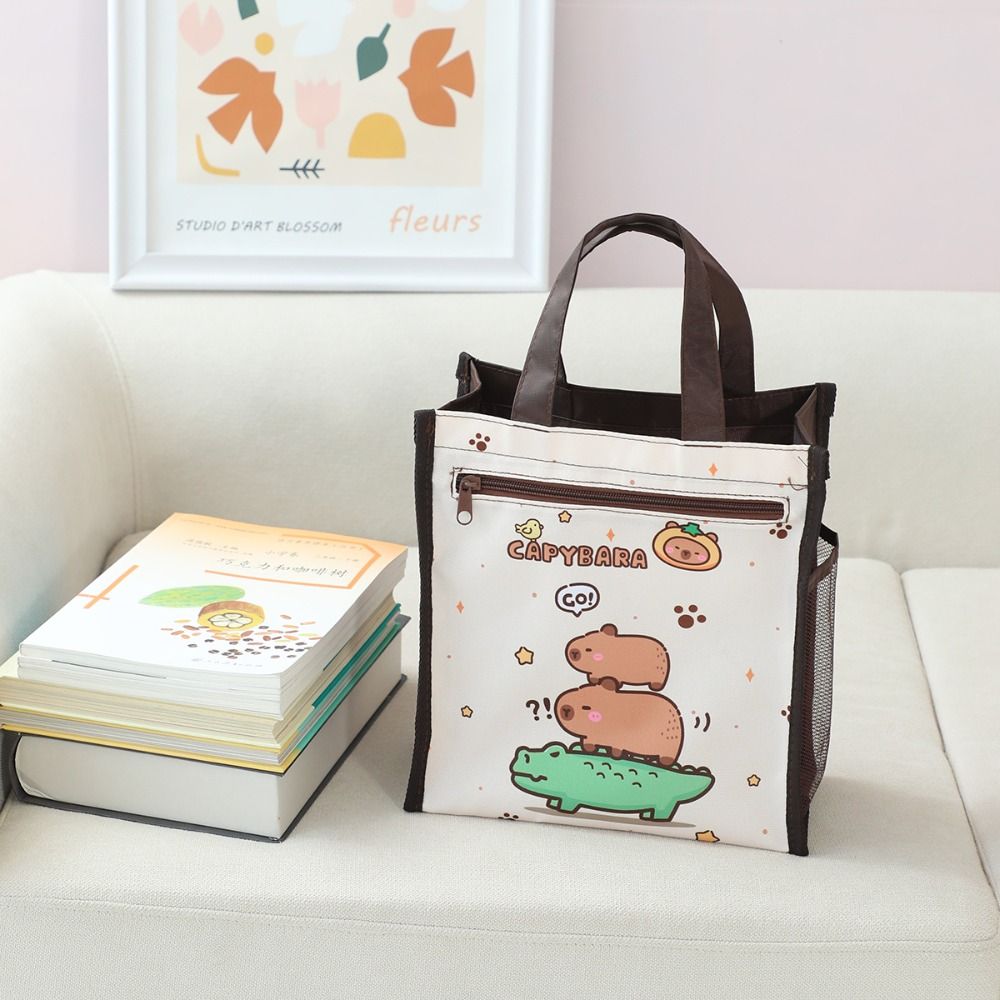 Portable Capybara Handbag Double-layer Cartoon Document Bag Cartoon Capybara Tutoring Bags