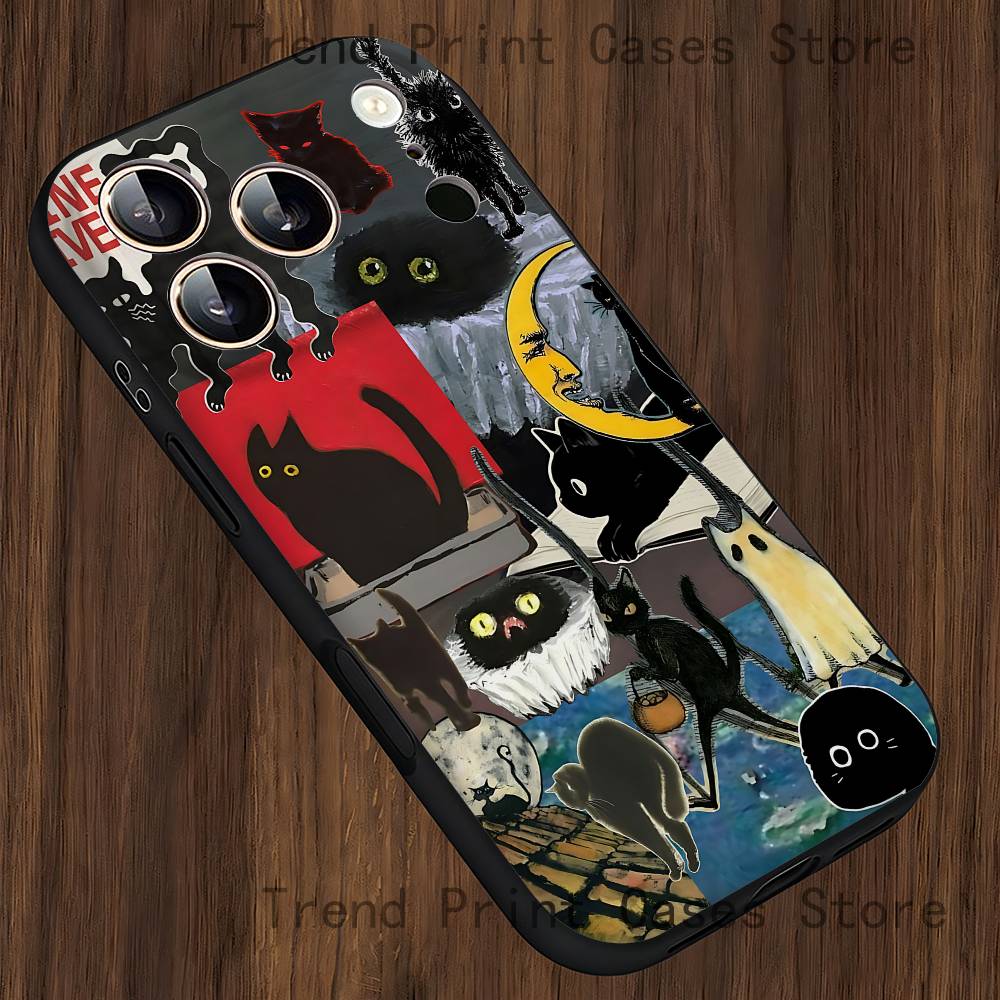 

Black Cat Graphic Montage Phone Case For iPhone 15,16,12,13,14,11,17,Pro,Max,Plus,E,Air,Mini TPU Cover iPhone14Plus
