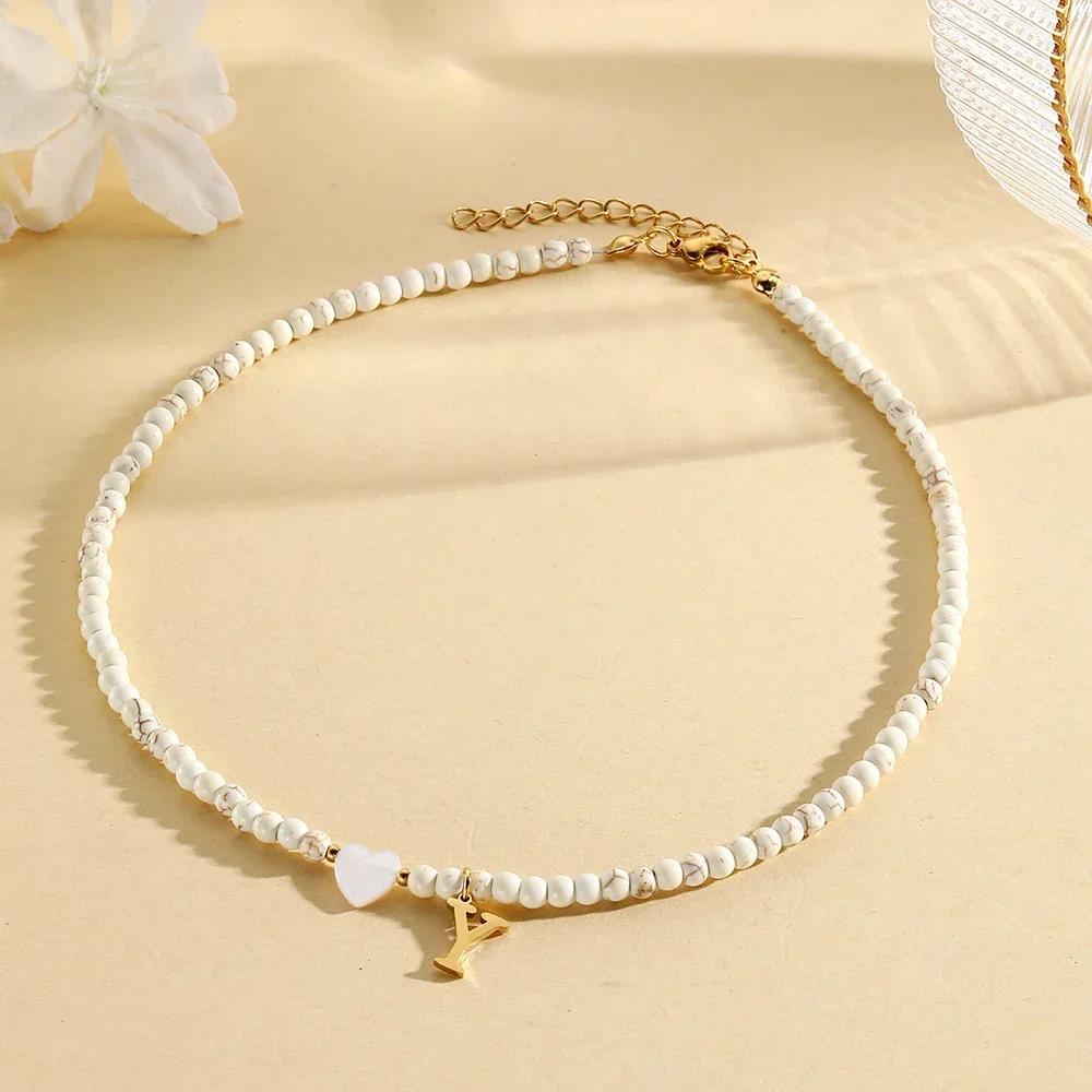 Bohemian Choker Neck Necklaces Heart-shaped Shell Letter Pendant Beads Women Necklace Woman Trend Jewelry Gift 2025