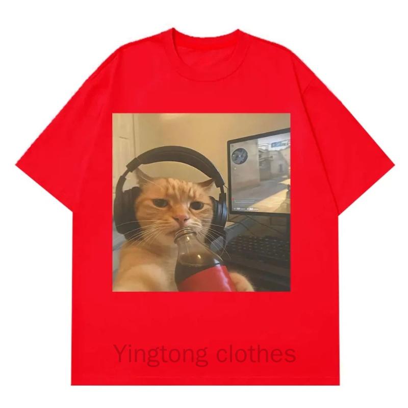 Funny Gamer Cat Meme Printed Tshirt Women Fashion Summer Short Sleeved Casual Harajuku T-shirts Tops Casual Clothing