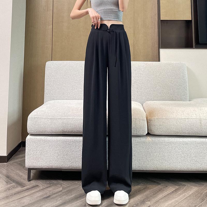 2025 New Women's Chinese-Style Wide-Leg Pants: Spring & Autumn Straight-Leg, Lightweight Suit Pants