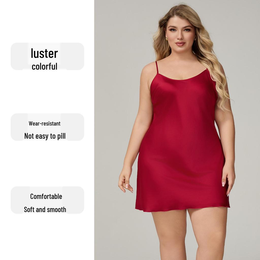 Yaoting Plus Size Spaghetti Strap Satin Chiffon Pajamas for Women - Summer Nightgown Homewear