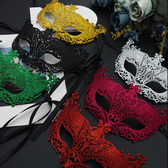 Masquerade Half Face Mask for Women Hollow Carving Glitter Party Mask Lightweight Comfortable Elastic Strap Halloween Costume Accessory