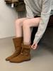 Fashion boots · niche design retro French suede short boots small square head can be turned through western boots