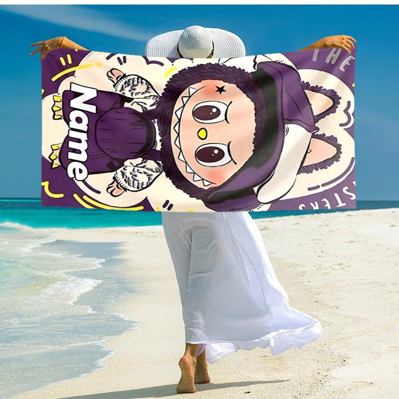 Personalized customized proof beach towel with Lububu pattern - soft, absorbent,quick-drying,perfect swimming,camping&bathing