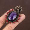 Natural Amethyst, Garnet Gemstone Handmade Copper Wire Wrap Pendant 2.56" E3H41