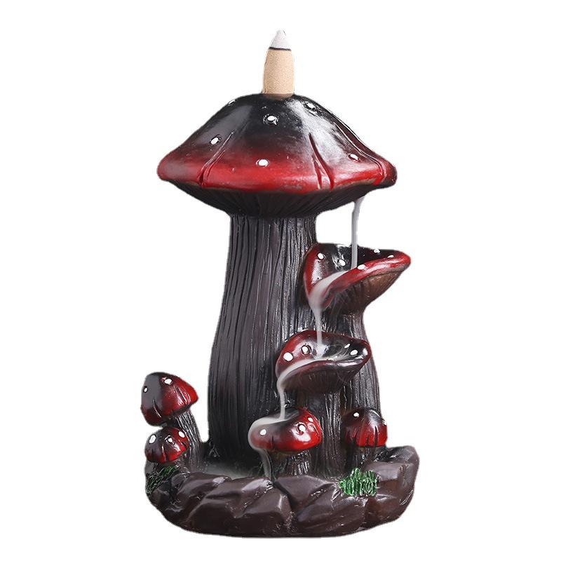 1pc, Resin Handicraft Mushroom Desktop Ornament Waterfall Backflow Incense Burner Handmade Censer Home Office Tea House Decorate