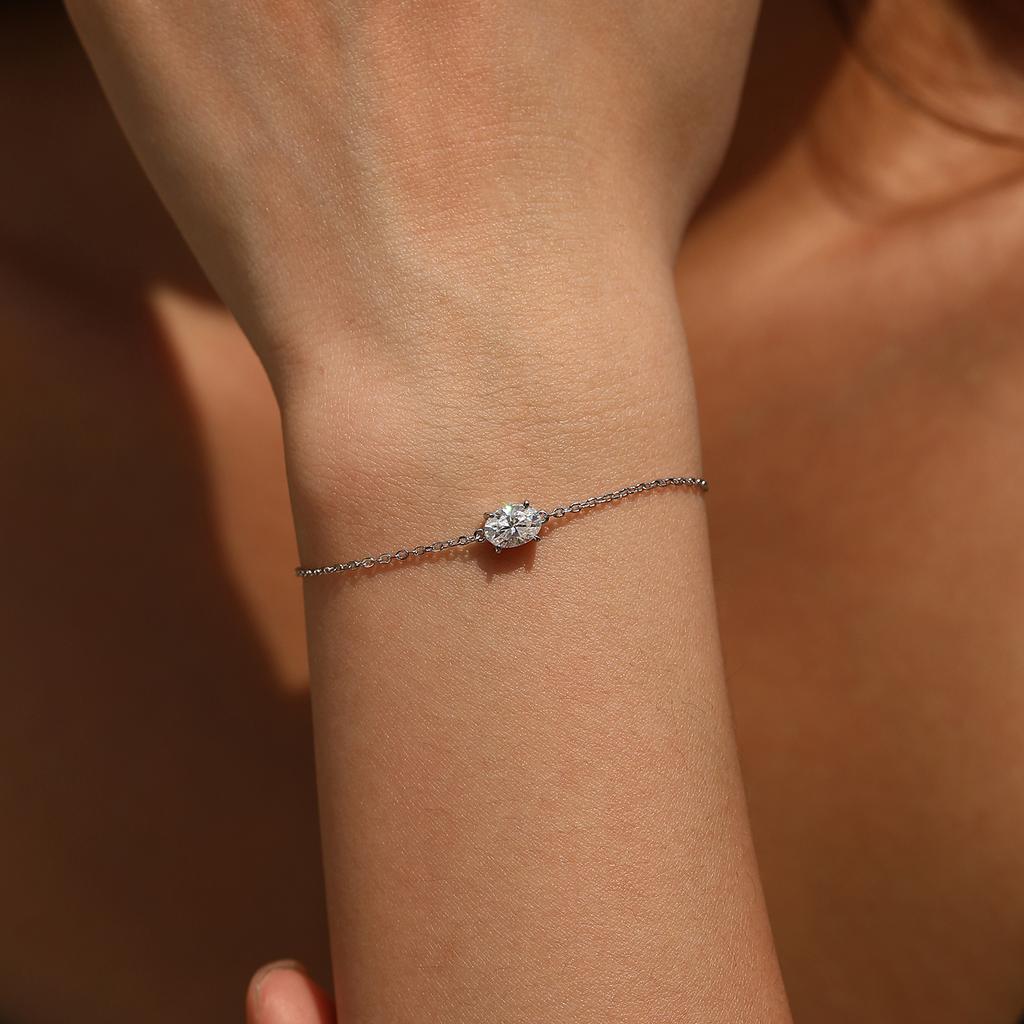 MODIAN 1CT Oval Moissanite Bracelet 925 Silver Trendy Temperament Link Chain Bracelet For Women Fine Jewelry