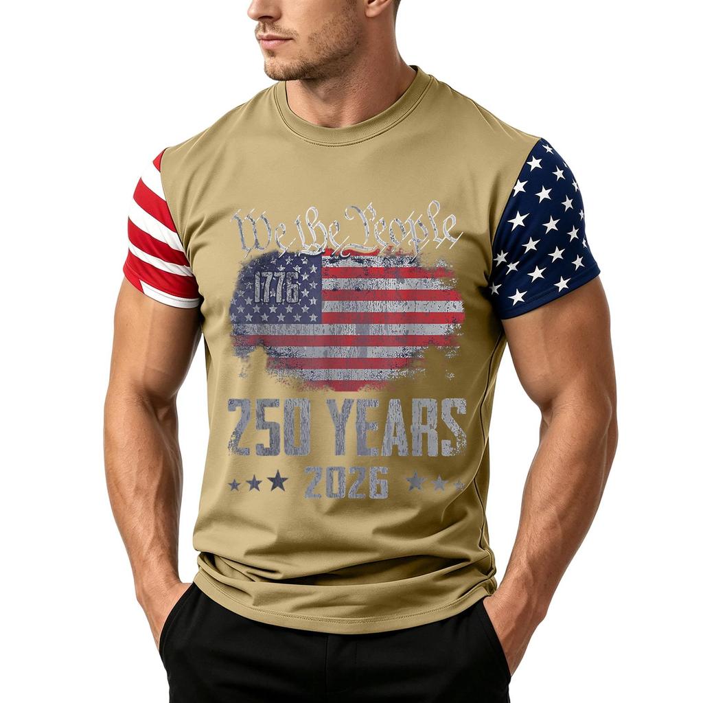 Men's Independence Day Flag Print Short Sleeve T-Shirt, Loose Casual Daily Summer Tops