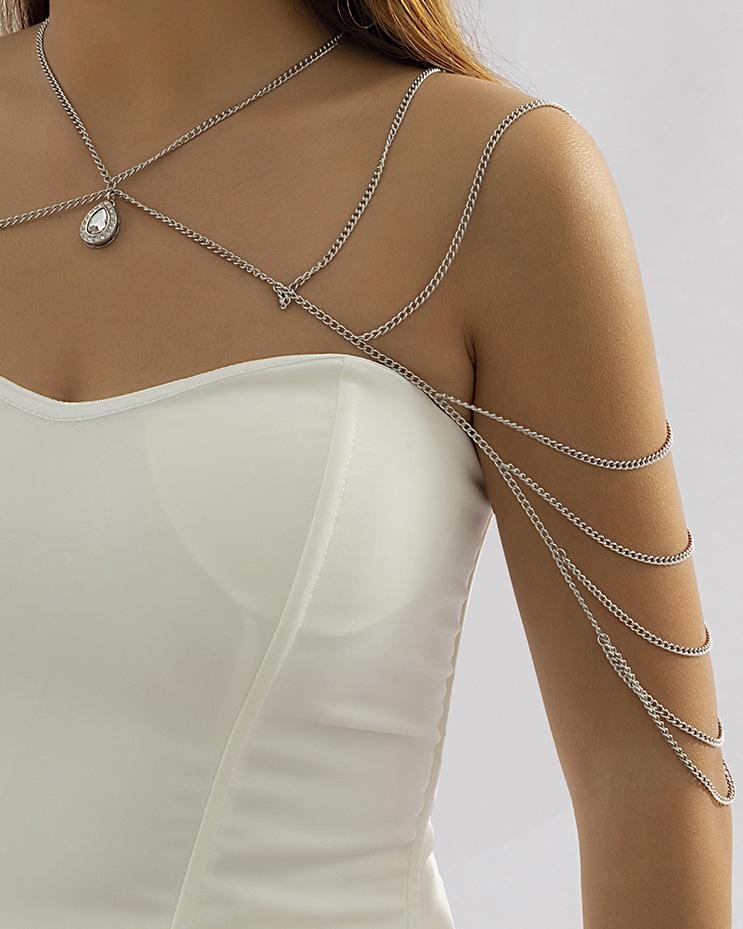Ethnic Style Rhinestone Multi-layer Tassel Shoulder Chain Fashionable Halter Neck Clavicle Chain Bridal Shawl