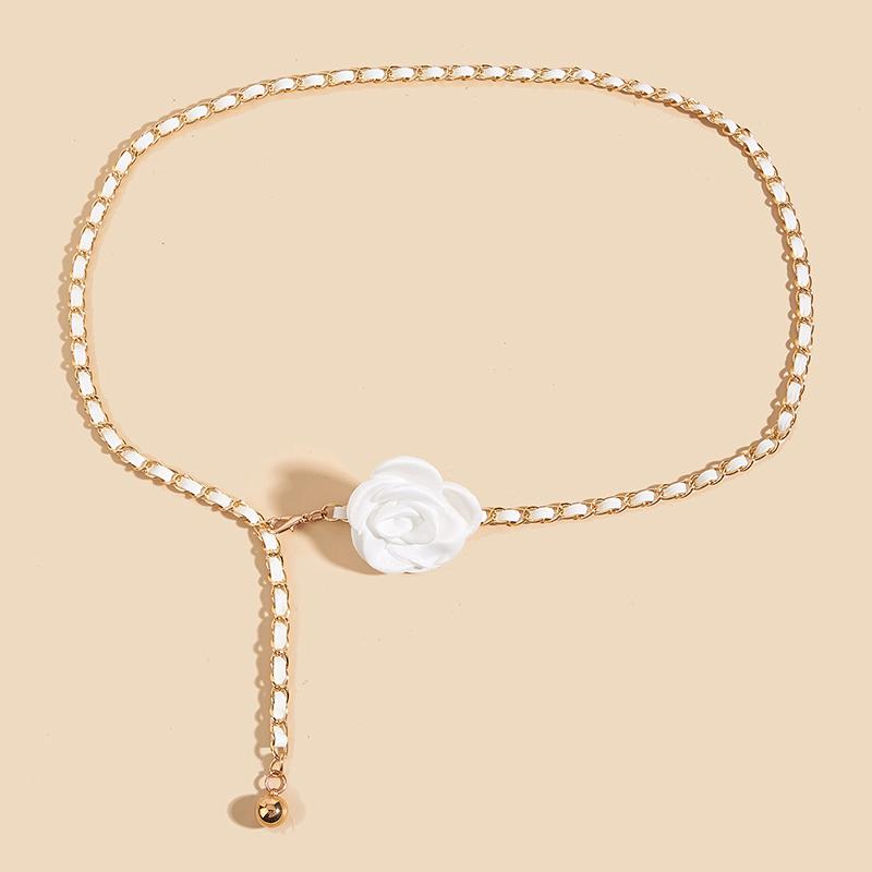 

Элегантный цветок цепочка на талию регулируемые металлические тонкие ремни для женщин и девочек высокое качество роскошный платье брюки украшение пояс белый