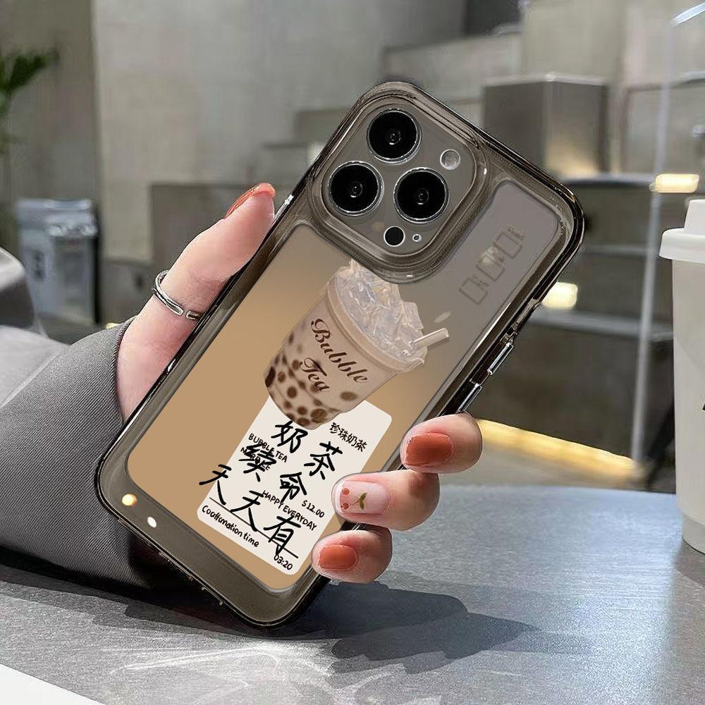 Ice through milk tea life every day, applicable iPhone17 mobile phone case 16pro Apple 15 simple 16 black and white 14