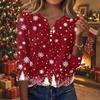 Women's Casual Christmas Print V-Neck Button Three-Quarter Sleeve T-Shirt