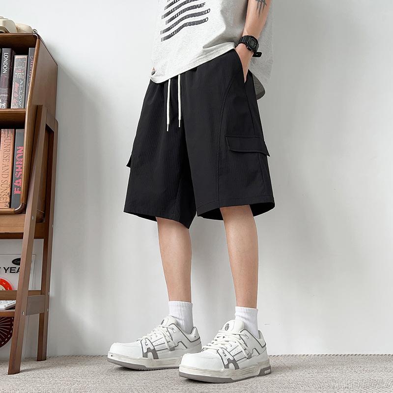 Men s Beige Textured Cargo Shorts - Oversized Drawstring Casual Streetwear Summer Shorts M