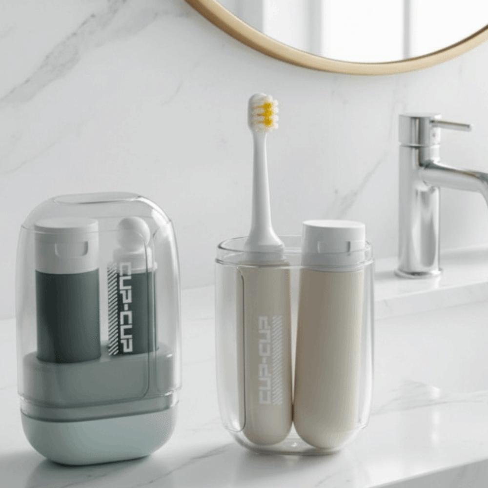 Plastic 3 in 1 Travel Toothbrush Set Folding Mouthwash Cup Travel Toothbrush Cup  Business Trips