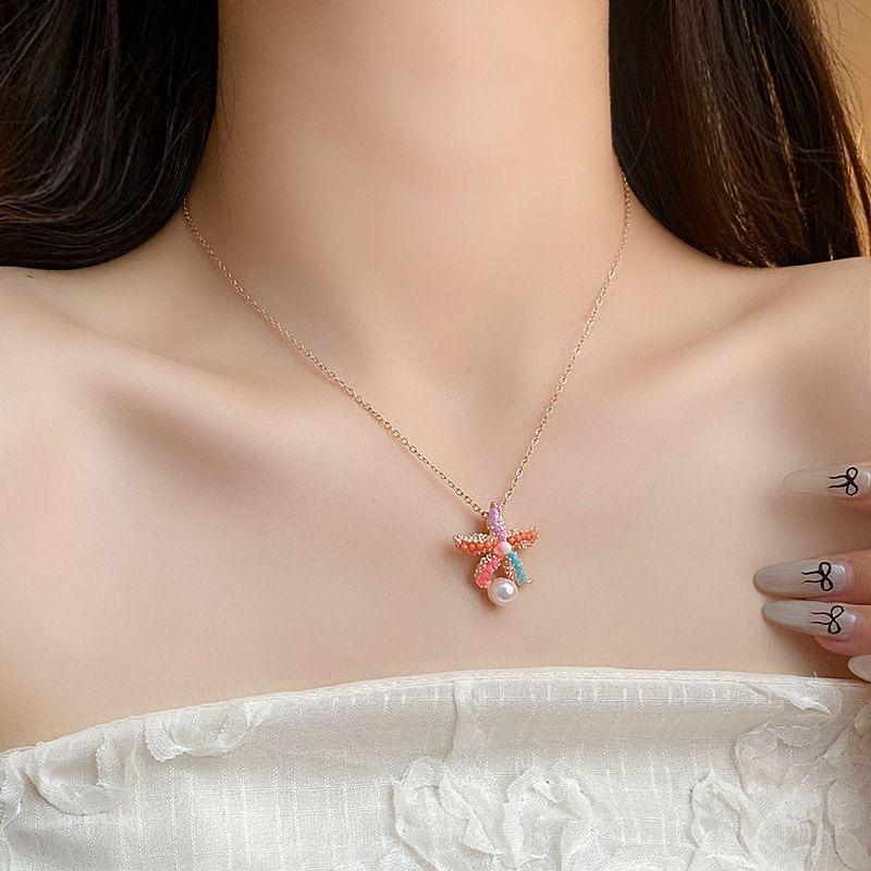 Color starfish pearl necklace fashion light luxury temperament collarbone chain sweet high-end jewelry women