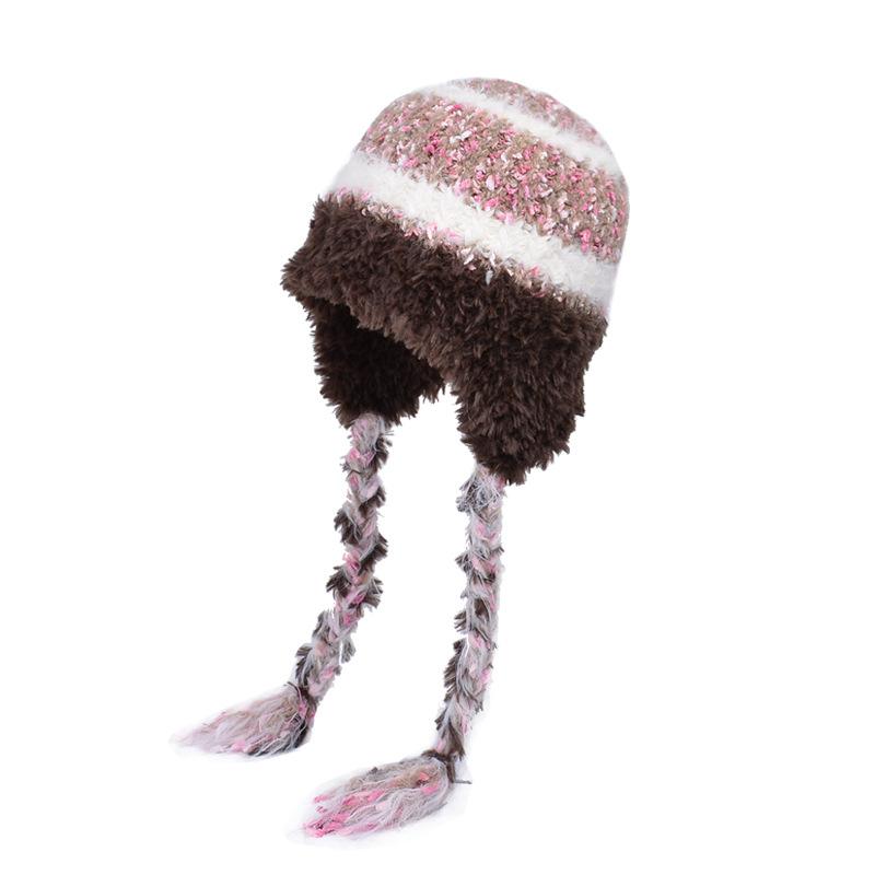 Women Autumn Winter Warm Ear Protector Hat Cold Resistant Imitation Plush Fur Knitted Cap Sweet Cute Multi Color Lei Feng Hat