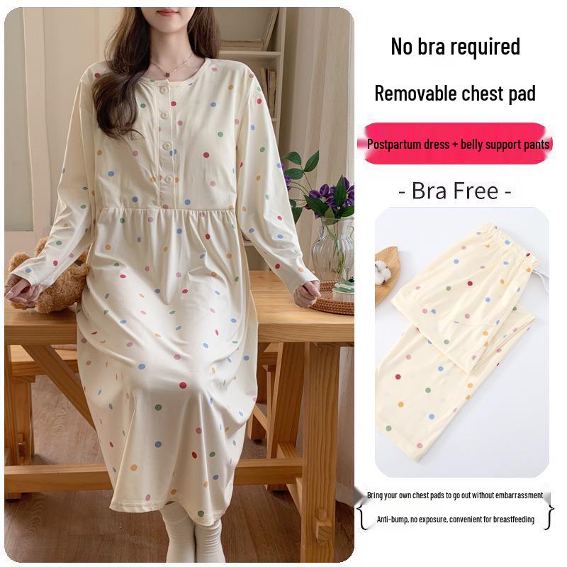 Maternity Labor Gown & Nursing Pajama Set with Built-in Bra for Spring/Summer