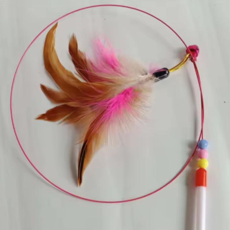 Hot Sale Steel Wire Teasing Cat Stick New Butterfly Colorful Turkey Feathers Fish Cute Bell Playing Toys Supplies