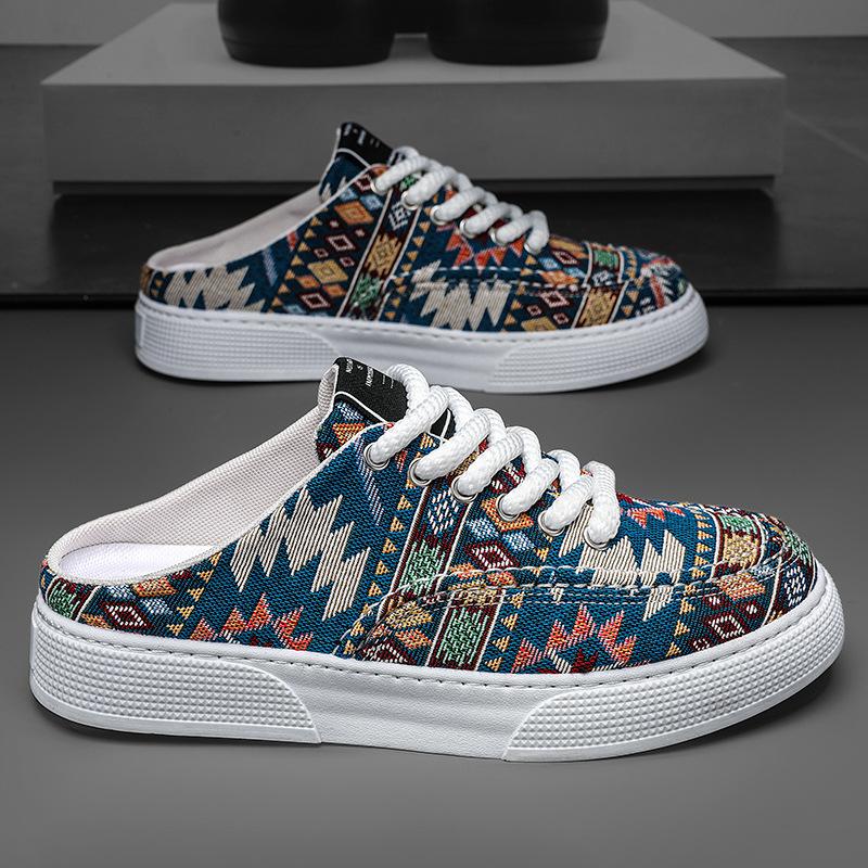 Men's Shoes 2025 Summer New Bag Head Drag Without Heel One Pedal Half Drag Mesh Breathable Lazy Casual Espadrilles