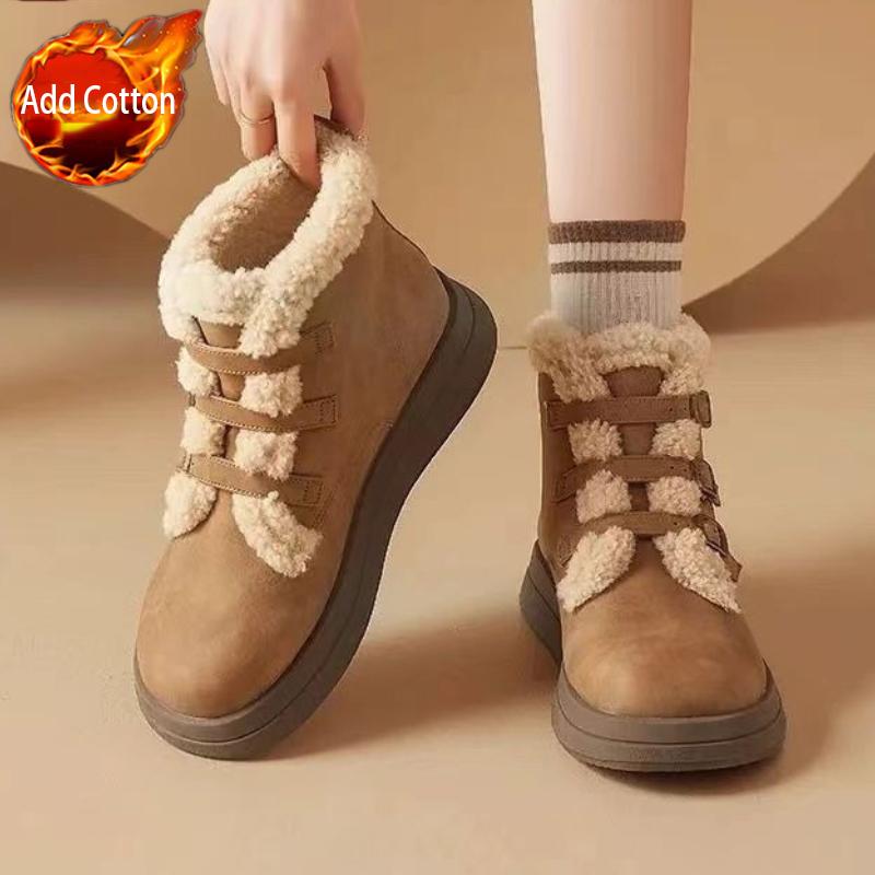 Модные зимние плюшевые теплые женские сноубутсы с круглым носком на платформе, женская обувь на распродаже, нескользящие, тренд 2025, ботинки, модные ботильоны высокого качества 35