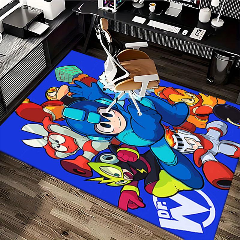 1pc Mega Man Anime Cartoon Design Office Chair Mat Non-Slip Carpet for Home Decor, Living Room, Bedroom, Game Room - Perfect Gift for Fans!Y095