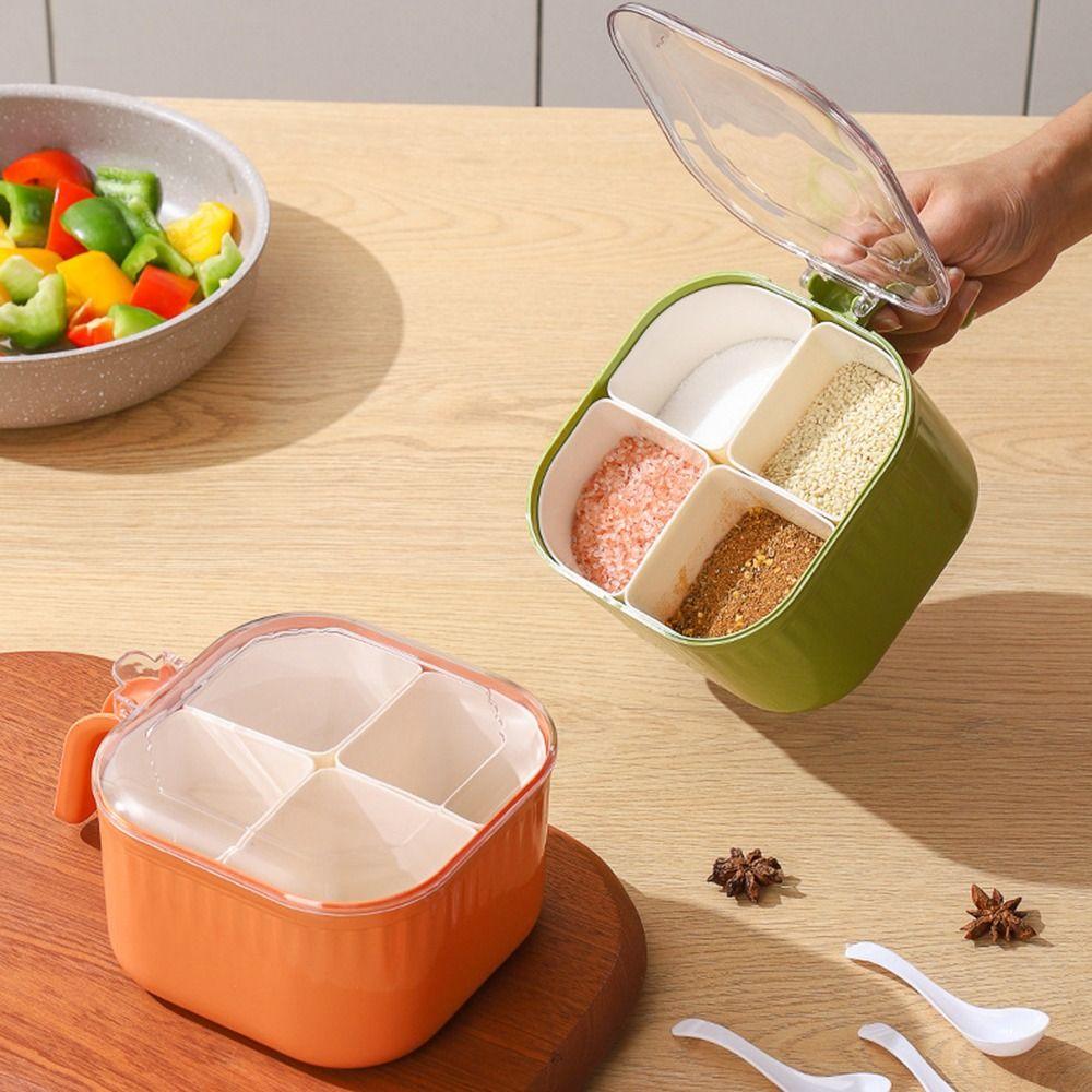 4 in 1 Condiment Jar Moisture-proof Condiments Dispenser Easy To Clean Seasoning Box  Home