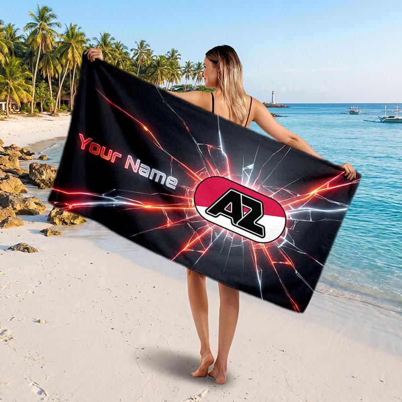 AZ Alkmaar Benutzerdefiniertes Strandtuch, Personalisierter Namens-Textdruck, Fußballlogo Weiches Schnelltrocknendes Handtuch Urlaubsgeschenk