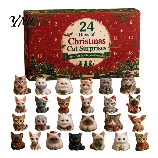 Cute Cat Collection Christmas Advent Calendar, 24 Day Countdown with Ornaments, Calendar for Girls 2D Acrylic Kitty Holiday Decorations, Gift