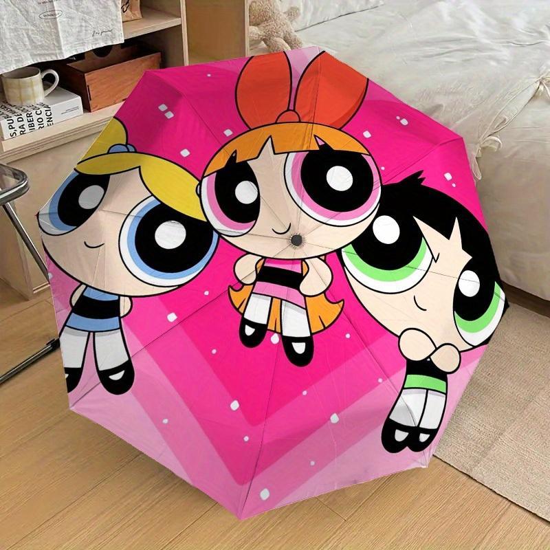 1 Stück Powerpuff Girls, Zeichentrickfiguren-Thema, Hochwertiger Regenschirm, Automatisches Öffnen und Schließen, Multifunktionaler Regenschirm G0811059