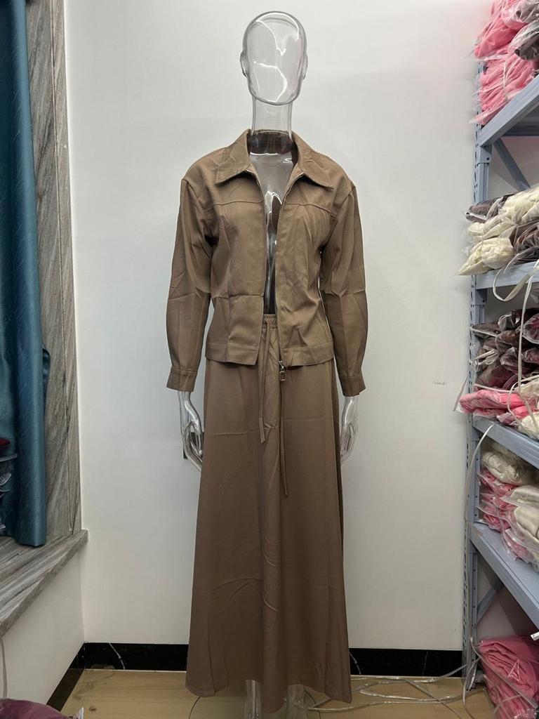 2025 Autumn Fashion: Women's Casual Long-Sleeved Jacket and Midi Skirt Set