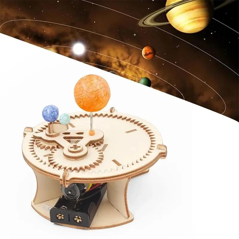 Zestaw Mechaniczny Model Układu Słonecznego DIY Astronomia Słońce Ziemia Księżyc Planeta STEM Zestaw do Eksperymentów Zabawka Edukacja Naukowa Drewniane Puzzle