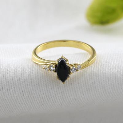 Gold Finish Black Onyx Ring Silver Jewelry Women Ring