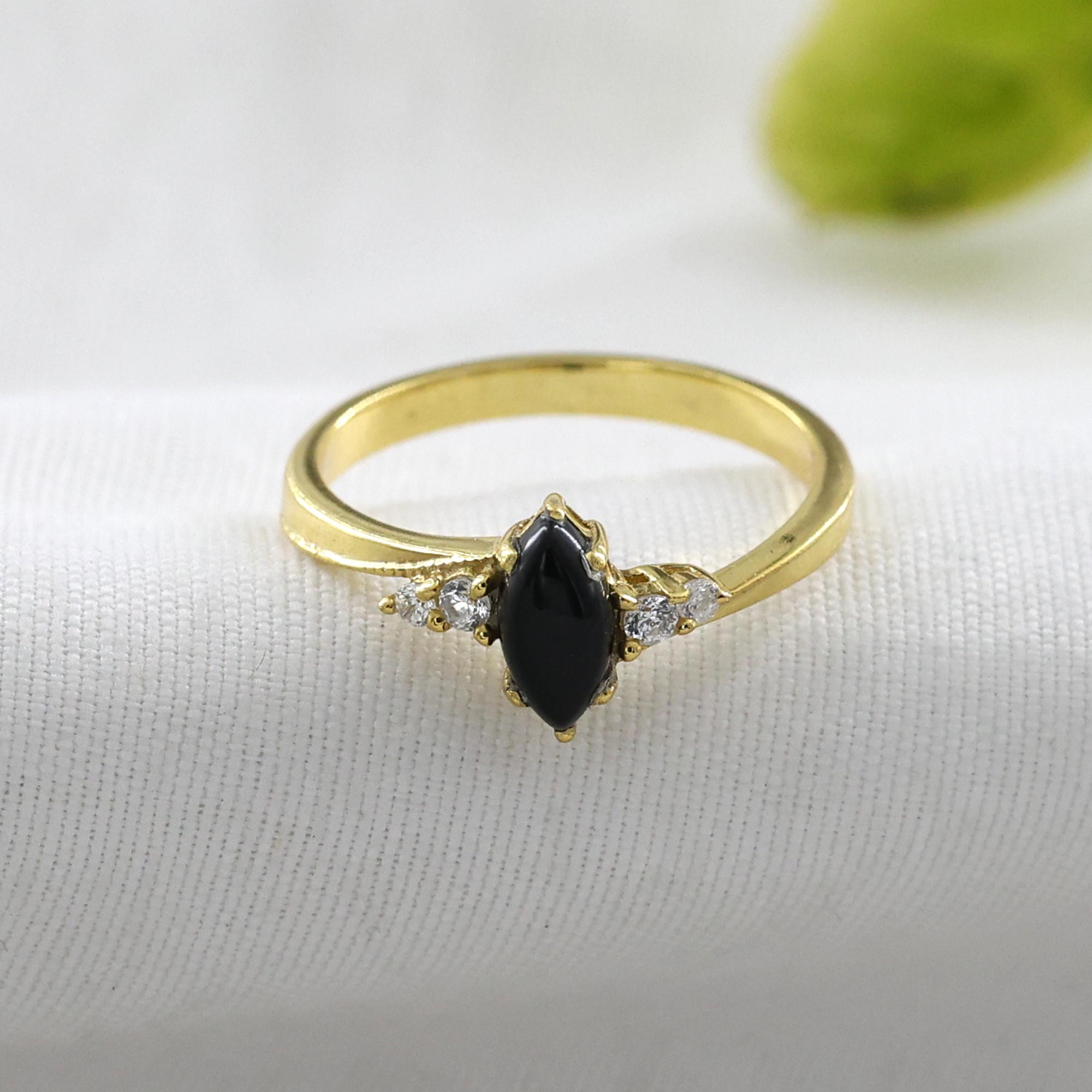 

Gold Finish Black Onyx Ring Silver Jewelry Women Ring 5 чёрный