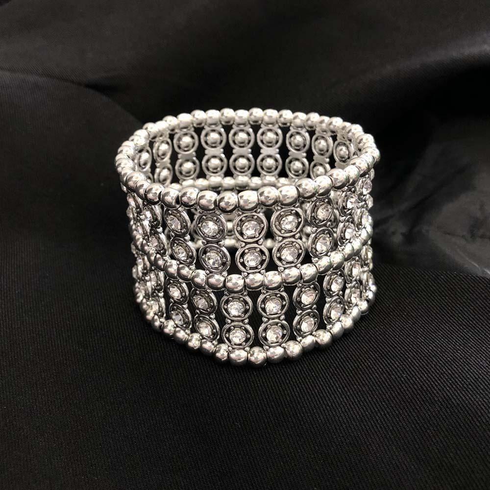 Elastisches Breites Armreif Doppelreihiges Manschettenarmband Trendige Strassarmbänder Für Frauen