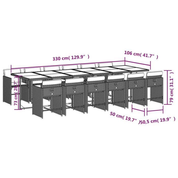 VidaXL Ensemble à Manger de Jardin avec Coussins 13 pcs, Table et Chaise de Terrasse, Meubles de Patio, Mobilier 3211127