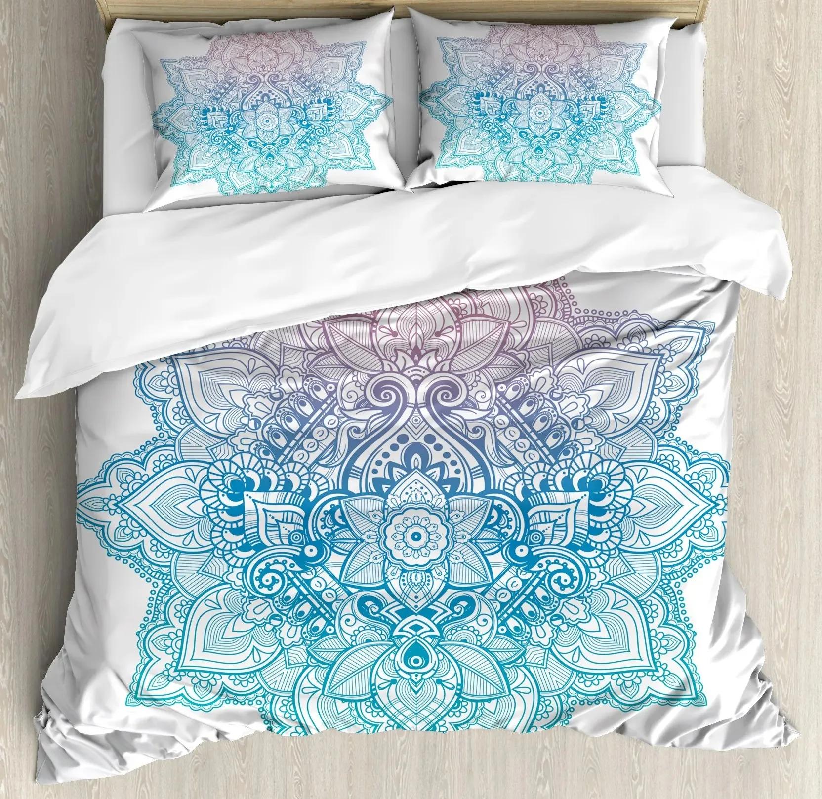 South Mandala Floral Duvet Cover Set,Vibrant Color Ornamental Illustration Bedding Set Bohemian Mandala Lotus Design Quilt Cover 70x133cm