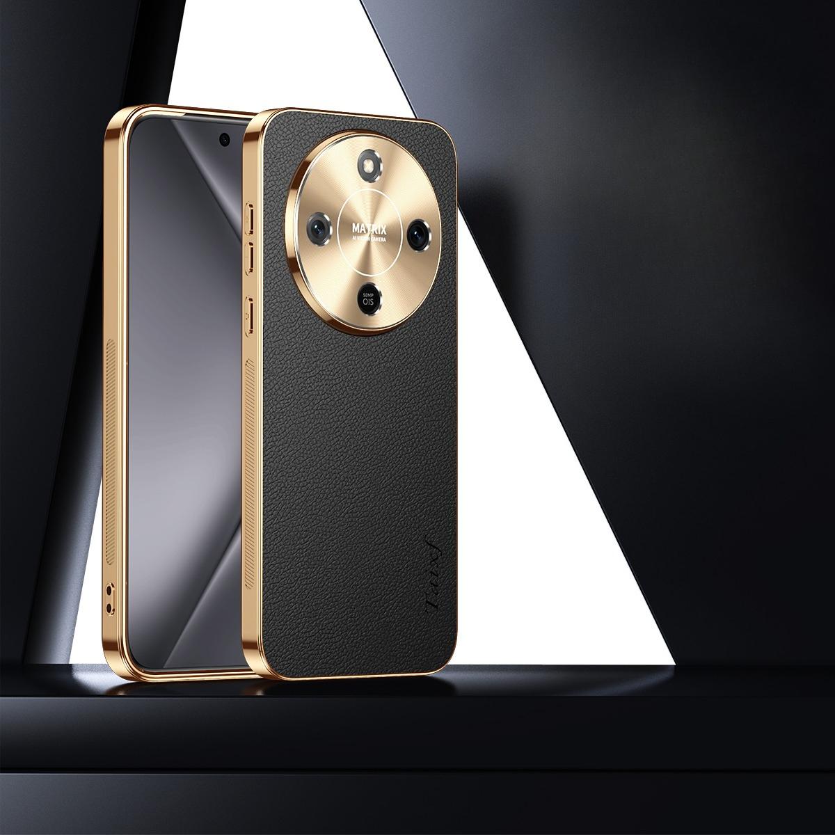 

Чехол для Honor X9D Текстура ПУ кожи Узор личи Металлизированное покрытие Противоударный чехол для Honor Magic 8 Lite Чехлы с защитой объектива Бампер For Honor X9D чёрный