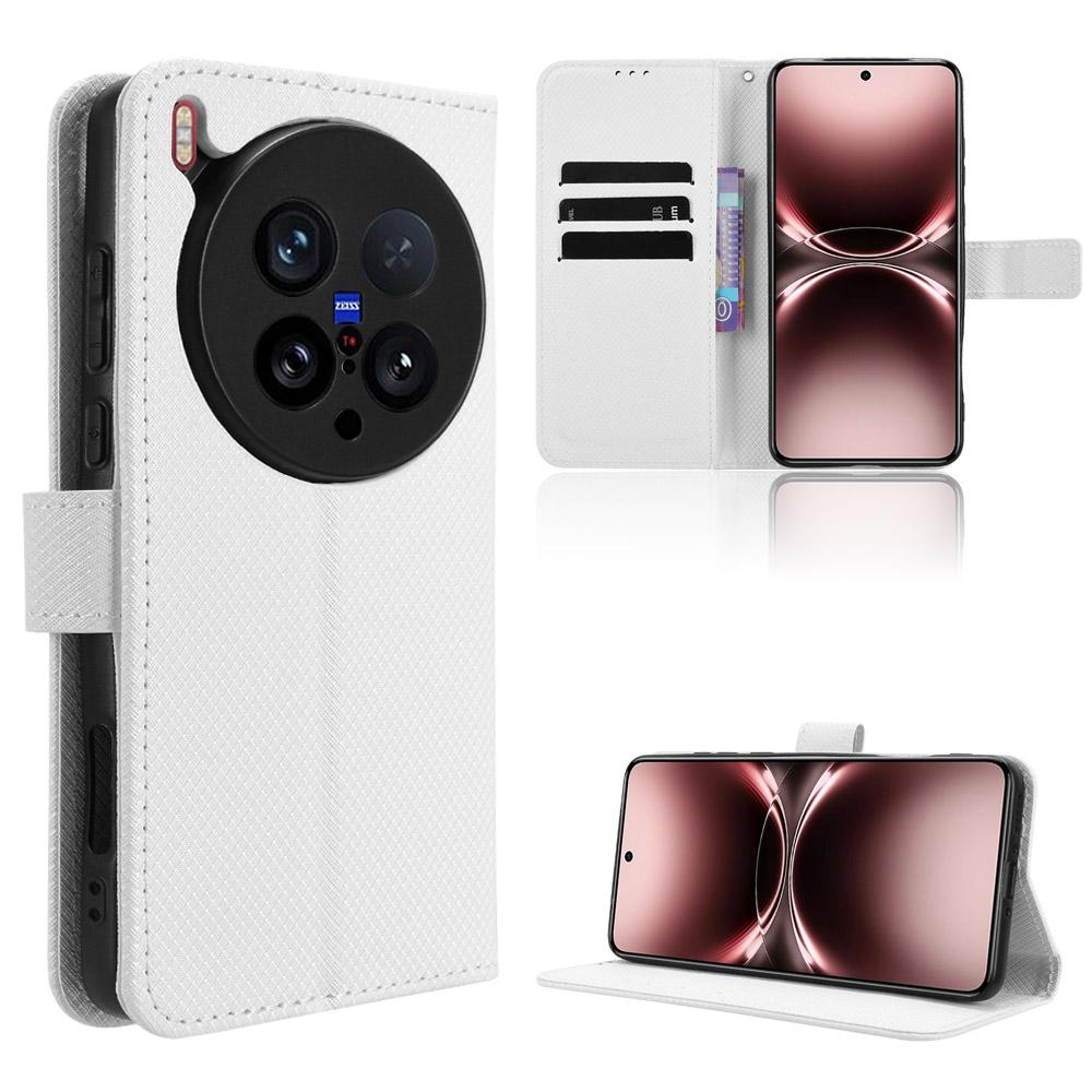 For Vivo X200 Ultra 5G Leather Wallet Case with Strap Diamond Texture Phone Cover