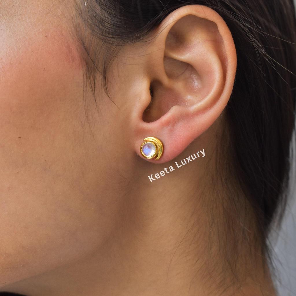 Moonstone Studs, Lunar Gem Studs, Dainty Crystal Earrings, Moon Vintage Studs Earrings Feminine Studs, June Birthstone Earrings , Tiny Studs