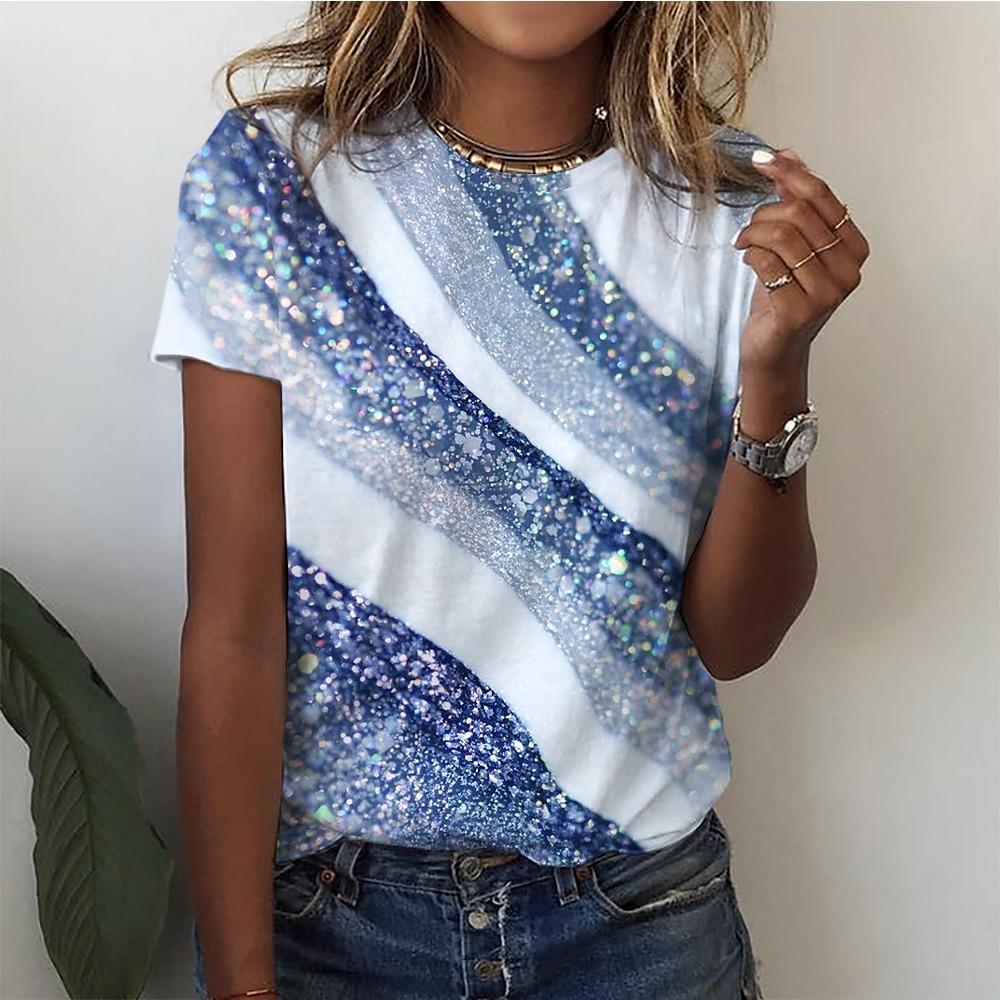 Women's T Shirt Basic Print Short Sleeve Regular Tops Round Neck Daily Weekend