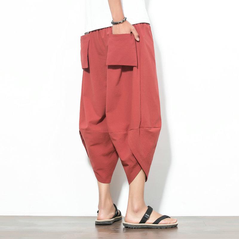 2024 Men's Solid Color Plus Size Casual Linen Harem Pants