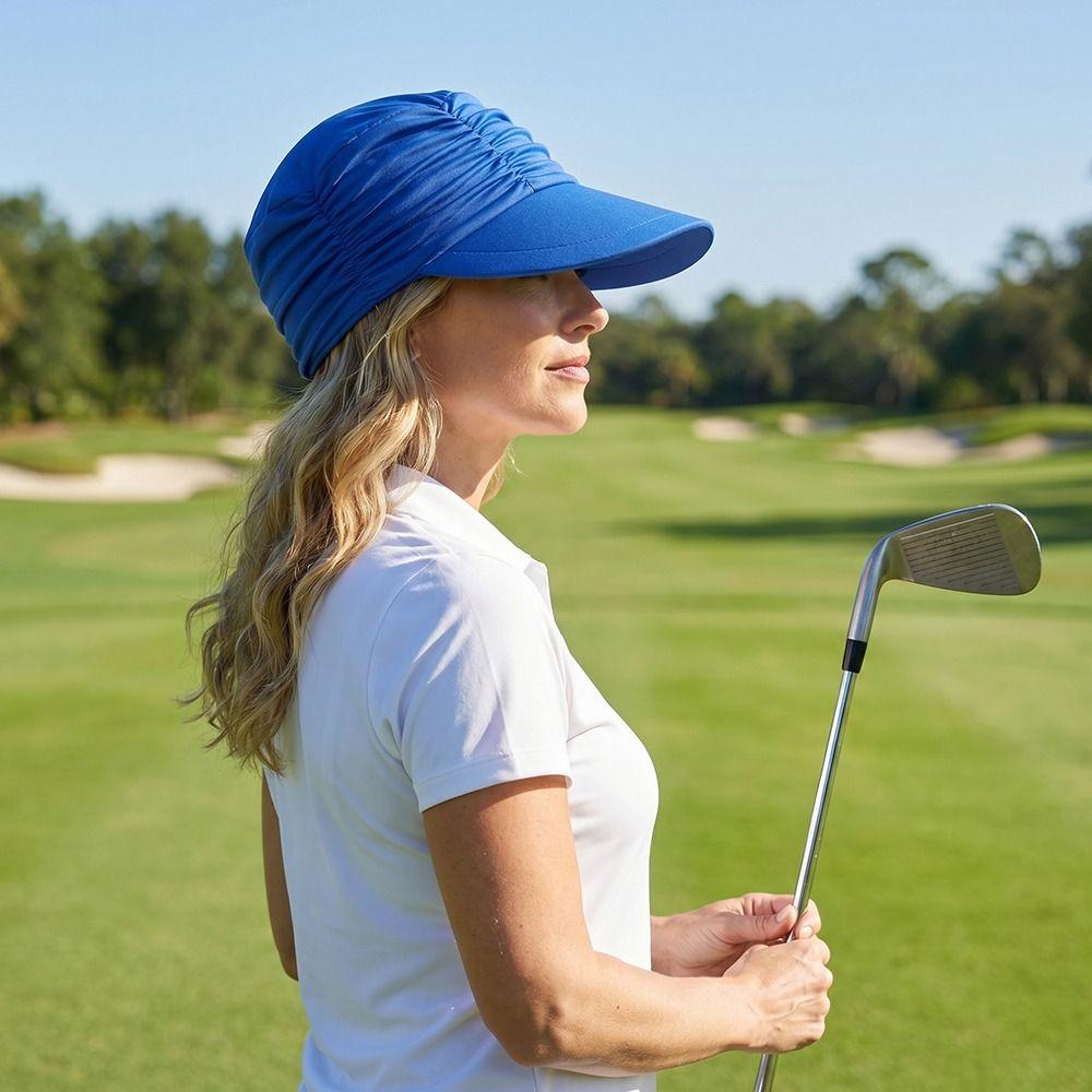 Wide Brim Women Sun Hat UV Protection Elastic Fit Cooling Visor Cap Breathable Pleated Design Summer Baseball Cap Swimming