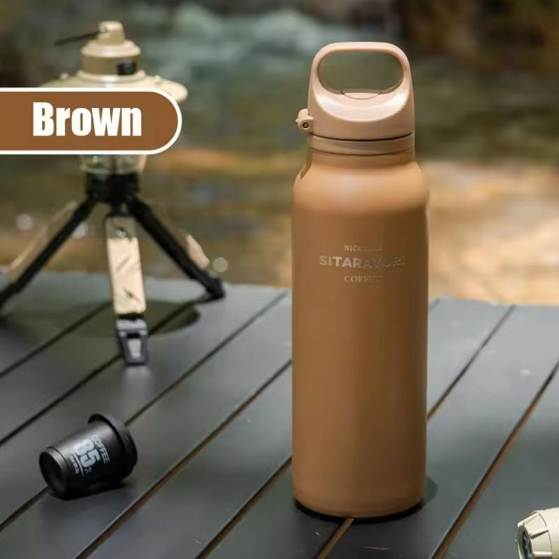 600ML Outdoor Camping Insulation 304 Stainless Steel Vacuum Tumbler For Sports Water Bottle Car One Hand Open Cover Thermos Cup 600ml коричневый