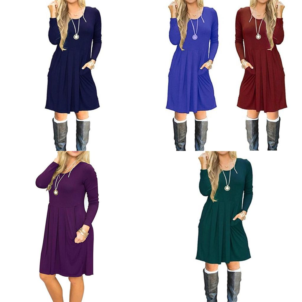 Women's Casual Swing T Shirt Dress Long Sleeve Pocket Loose Tunic For Effortless Style