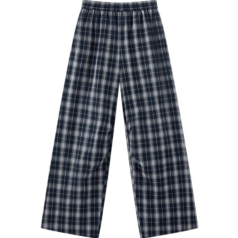 Ledian Color-Block Plaid Wide-Leg Casual Pants L/165