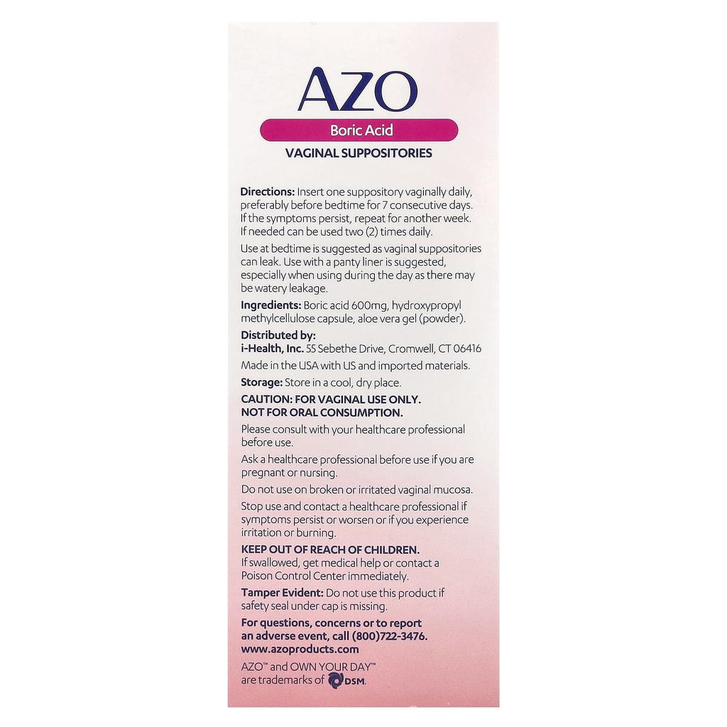 Boric Acid, Vaginal Suppositories, 600Mg, 30 Suppositories