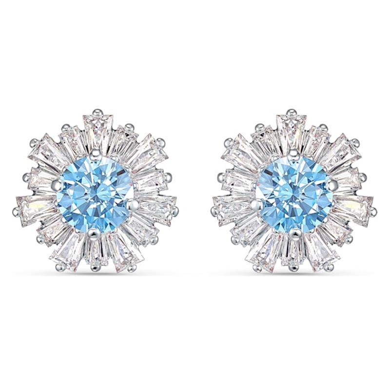 Swarovski 125 Anniversary Sunshine Series Sunflower Perforation Crystal Stone Earrings Women’s Blue 5536741
