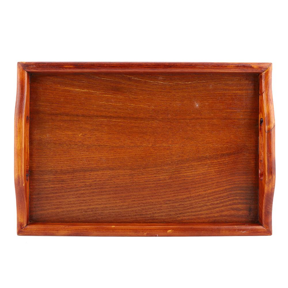 Wooden Serving Tray, 11.89 X 7.95 Inches, Rectangular Wooden Serving Platter with Rustic Handles for Breakfast in Bed, Coffee Table, Kitchen, Dining R